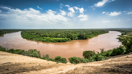 Omo river in Omo Valley, Omorate, Dassanach, Ethiopia
