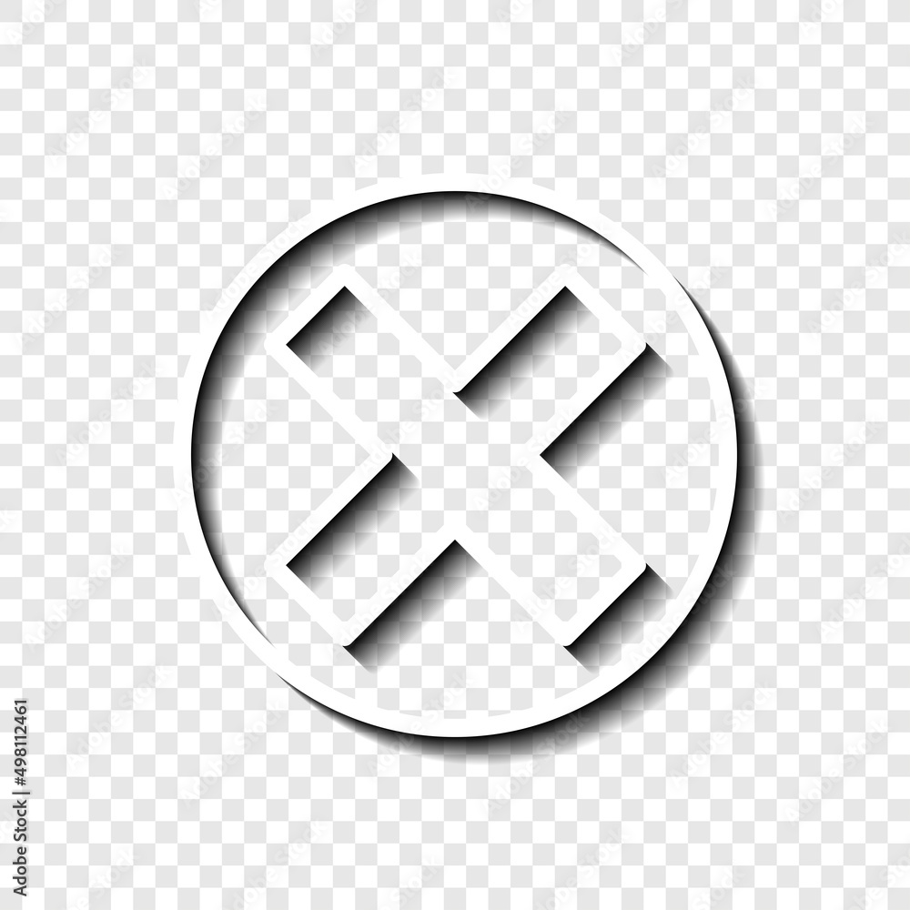 Poster delete, cross simple icon. flat desing. white with shadow on transparent grid.ai