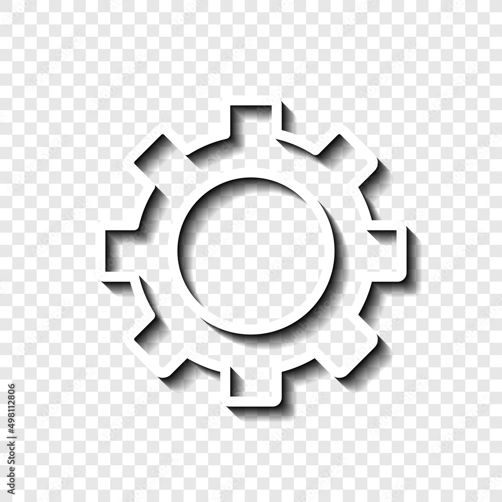 Poster gear simple icon vector. flat desing. white with shadow on transparent grid.ai