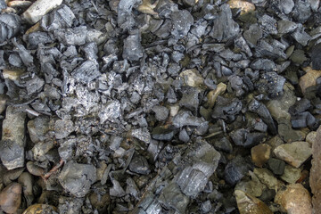 Close-up of charcoal from burning wood   