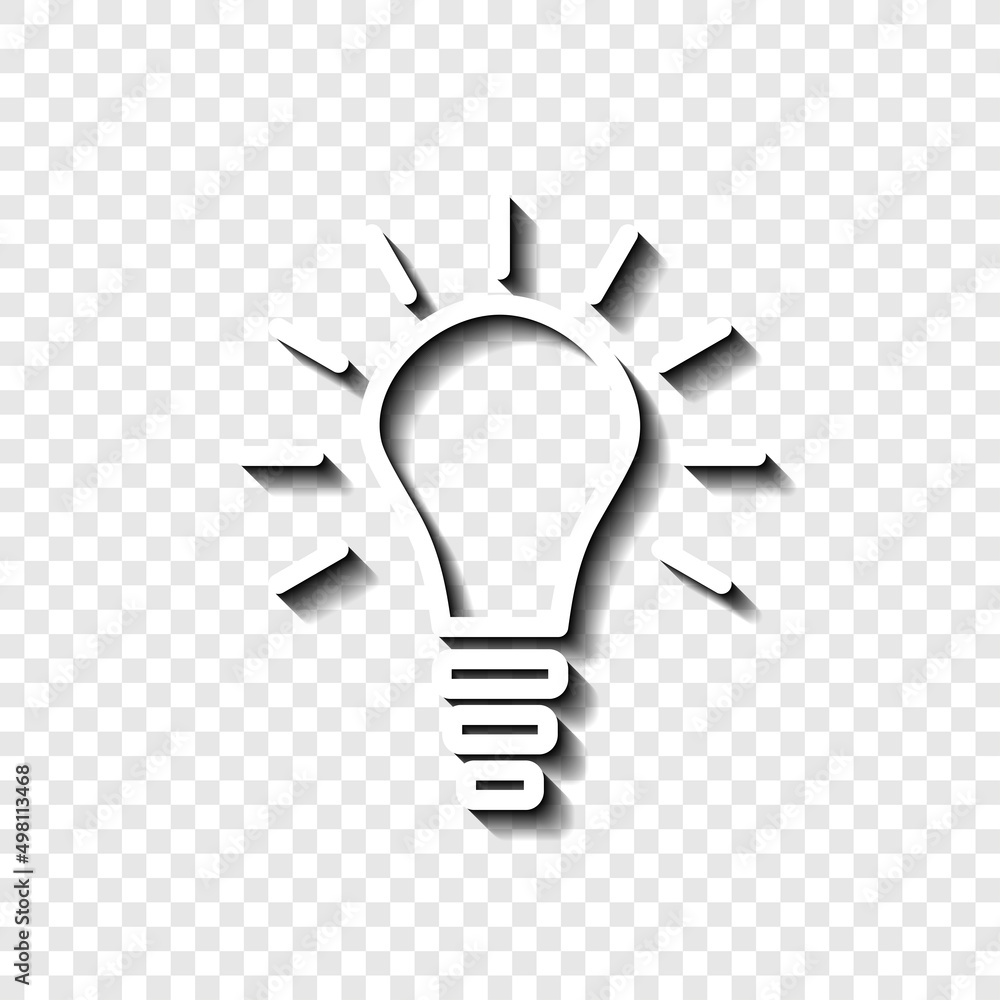 Poster light bulb simple icon. flat desing. white with shadow on transparent grid.ai