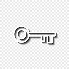 Key simple icon vector. Flat desing. White with shadow on transparent grid.ai