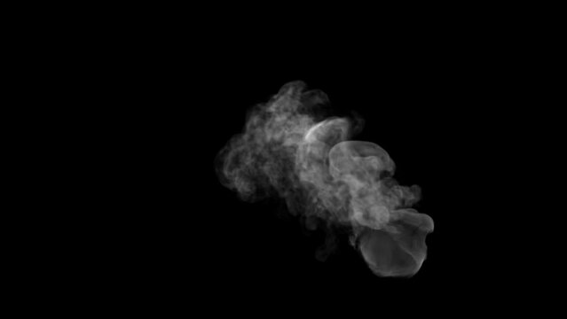 Top View of Wispy and Swirly White Smoke with Low Density moving Slowly on a Black Background