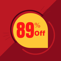 89% off sticker with yellow balloon and red background illustrating a promotion (discount offer)