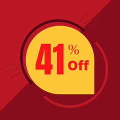 41% off sticker with yellow balloon and red background illustrating a promotion (discount offer)