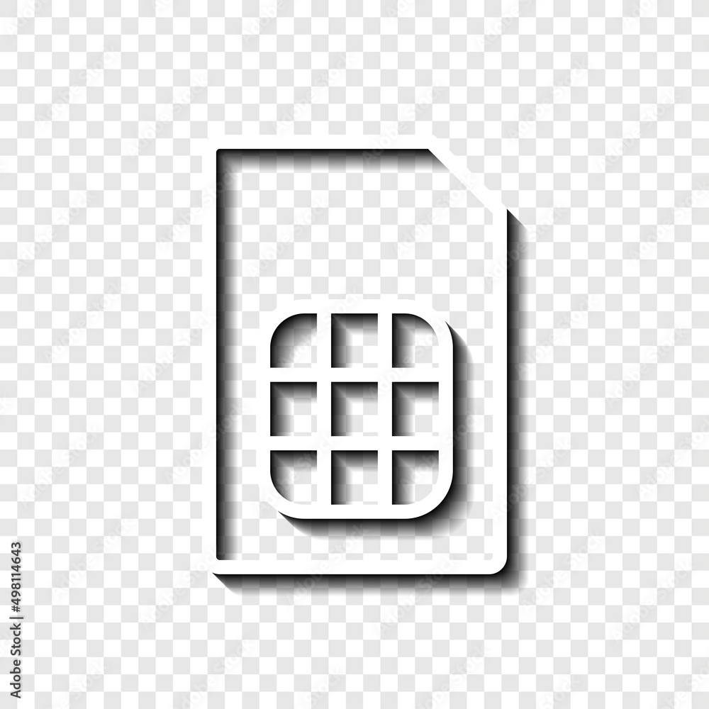Poster sim card simple icon. flat desing. white with shadow on transparent grid.ai