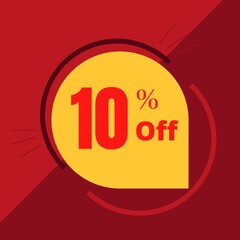 10% off sticker with yellow balloon and red background illustrating a promotion (discount offer)