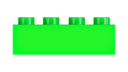 Front View of an Ultra Green Plastic Bricks Toy Brick Isolated on a White Background. Children Building Block. High Quality 3D Rendering with a Work Path. 8K Ultra HD, 7680x4320