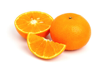Ripe orange fruit. Orange full macro shoot fruit healthy food ingredient. Organic fresh orange isolated on white.	