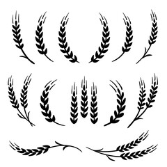 wheat and barley, rye stalks set icons - 498116208
