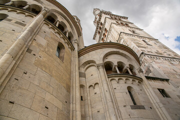View of bell tower of the Cathedral of Modena, Italy. This tower is called Ghirlandina.