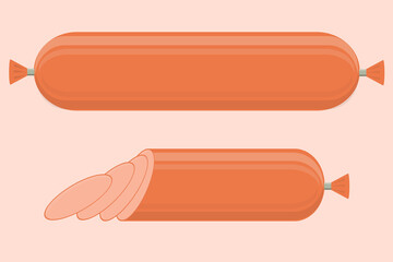 pink boiled sausage sliced ​​delicious vector illustration