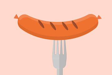 big grilled sausage on a fork fried delicious