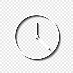 Clock simple icon vector. Flat desing. White with shadow on transparent grid.ai