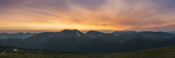 Panorama of Rocky Mountains at Sunset