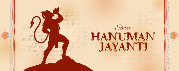 Lord Hanuman on religious background for Hanuman Jayanti festival of India - obrazy, fototapety, plakaty