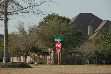 Sop traffic sign on the streets of a suburban neighborhood 