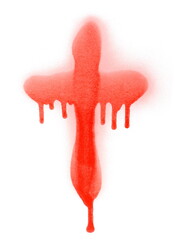 Red spray stain christian cross paint isolated on white 