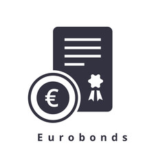 Eurobonds icon. Isolated filled Euro bond icon on white background. Investment Vector Illustration. Venture Capital or Corporate Euro Bond for Web, mobile, UI design. Simple element illustration - 498120420