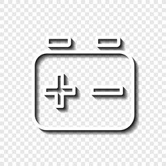 Fototapeta premium Battery accumulator simple icon. Flat desing. White with shadow on transparent grid.ai