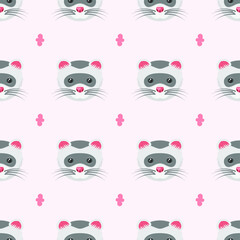Seamless Pattern Abstract Elements Animal Ferrets Head Wildlife Vector Design Style Background Illustration Texture For Prints Textiles, Clothing, Gift Wrap, Wallpaper, Pastel
