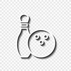 Bowling simple icon vector. Flat desing. White with shadow on transparent grid.ai