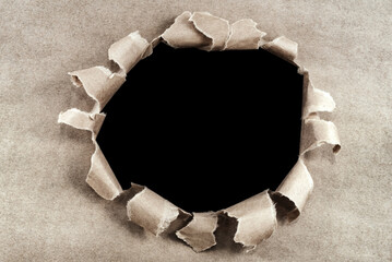 Black hole in paper. Parchment black and white old paper with space for an inscription