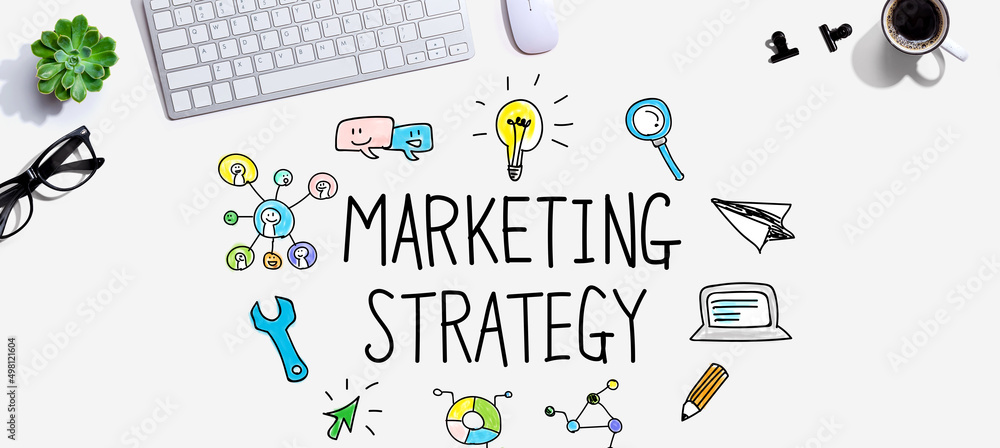 Poster marketing strategy with a computer keyboard and a mouse