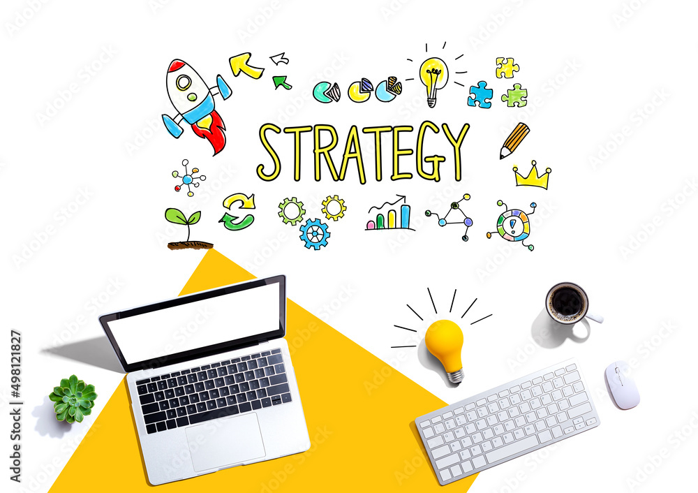 Poster strategy with computers and a light bulb