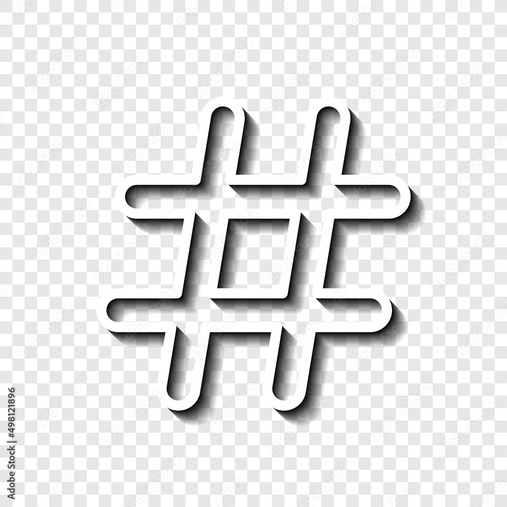 Poster hashtag simple icon vector. flat desing. white with shadow on transparent grid.ai