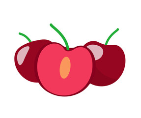 Cherry fruit flat icon, vector illustration