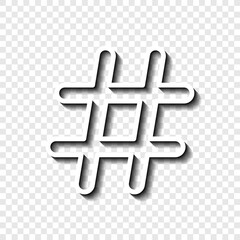 Hashtag simple icon vector. Flat desing. White with shadow on transparent grid.ai