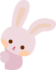 Cute Cartoon Pink Rabbit. Hiding Behind The Wall. Playing Hide and Seek. Cartoon Animal. Happy Easter.  Illustration, Vector, EPS10
