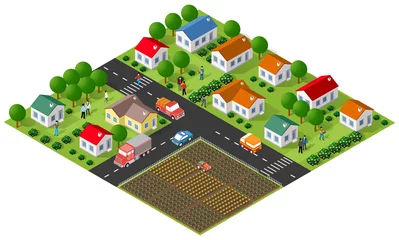 Foto op Canvas Country village district isometric illustration of a rural area © AlexZel