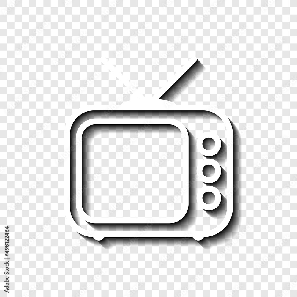 Poster retro tv simple icon. flat desing. white with shadow on transparent grid.ai