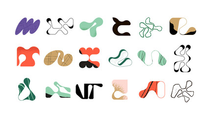Set of brutalistic curved puzzle objects in random shapes.