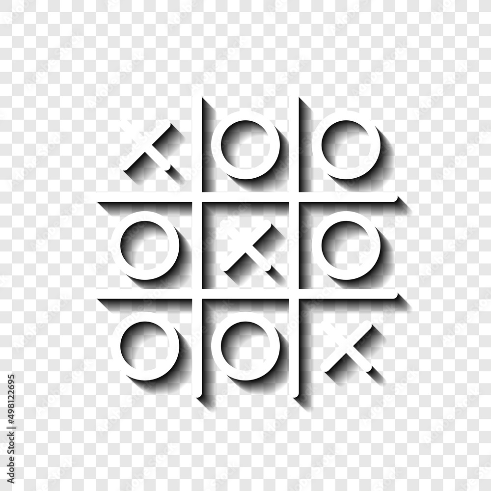 Poster tic tac toe simple icon. flat desing. white with shadow on transparent grid.ai