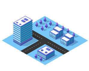 City urban area map Isometric vehicles 3D illustration architecture