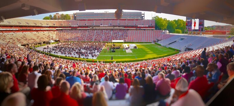 Athens, GA, USA- May 15, 2021: Spring 2021 UnderGraduate Commencement at the Sanford Stadium, University of Georgia. Sanford Stadium is the on-campus playing venue for football at the University