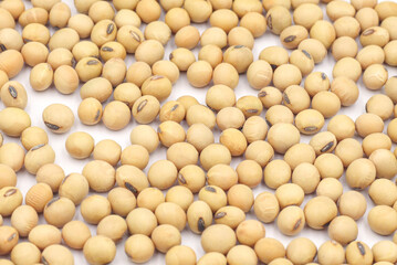 Close-up shot on a background of a pile of dried soybeans. for product advertisement