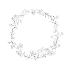 floral round frame template for design.