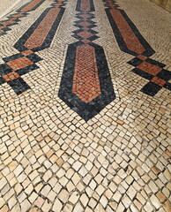 Portuguese pavement or Calçada Portuguesa-pedestrian Infante de Sagres street. Lagos-Portugal-209
