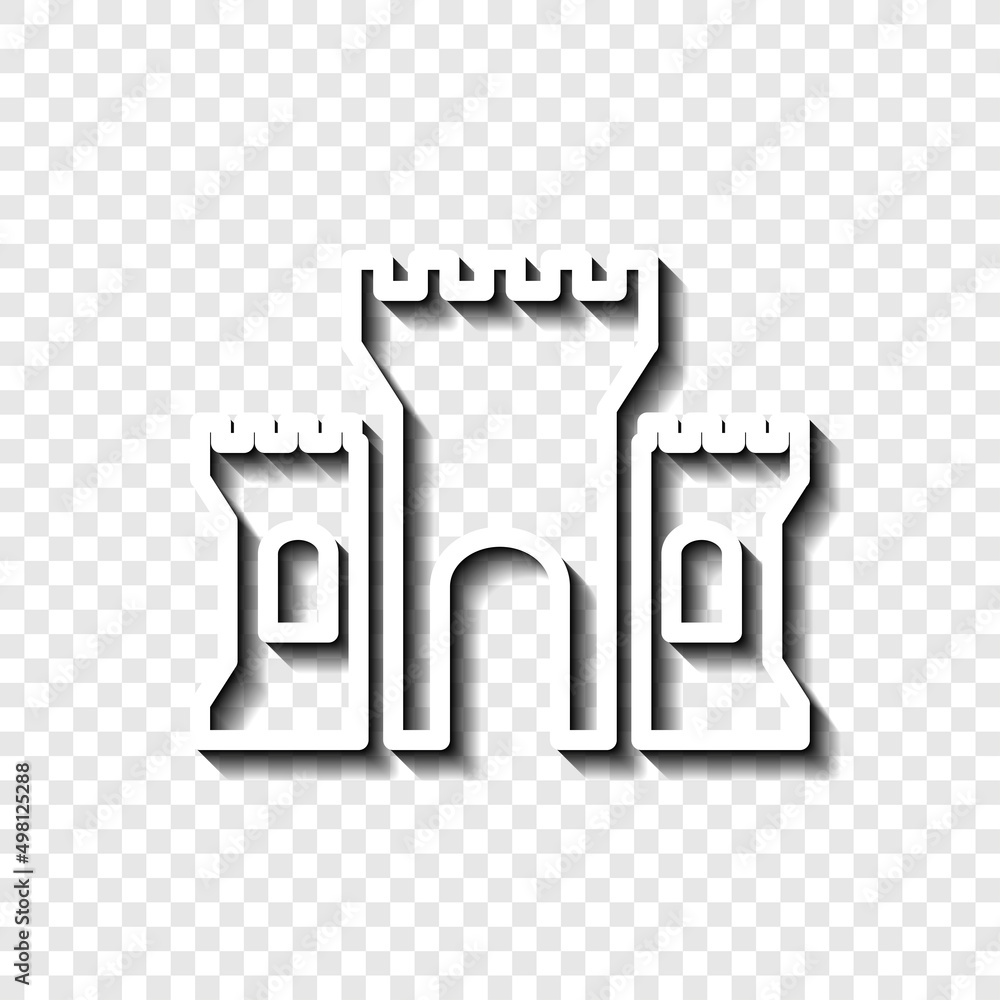 Poster castle simple icon. flat desing. white with shadow on transparent grid.ai