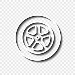 Car wheel simple icon. Flat desing. White with shadow on transparent grid.ai