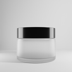 frosted jar cosmetic with black cap a front view 3d render