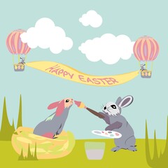 Happy Easter vector isolated cute illustration in pastel colors. Happy Easter greeting card, post, banner