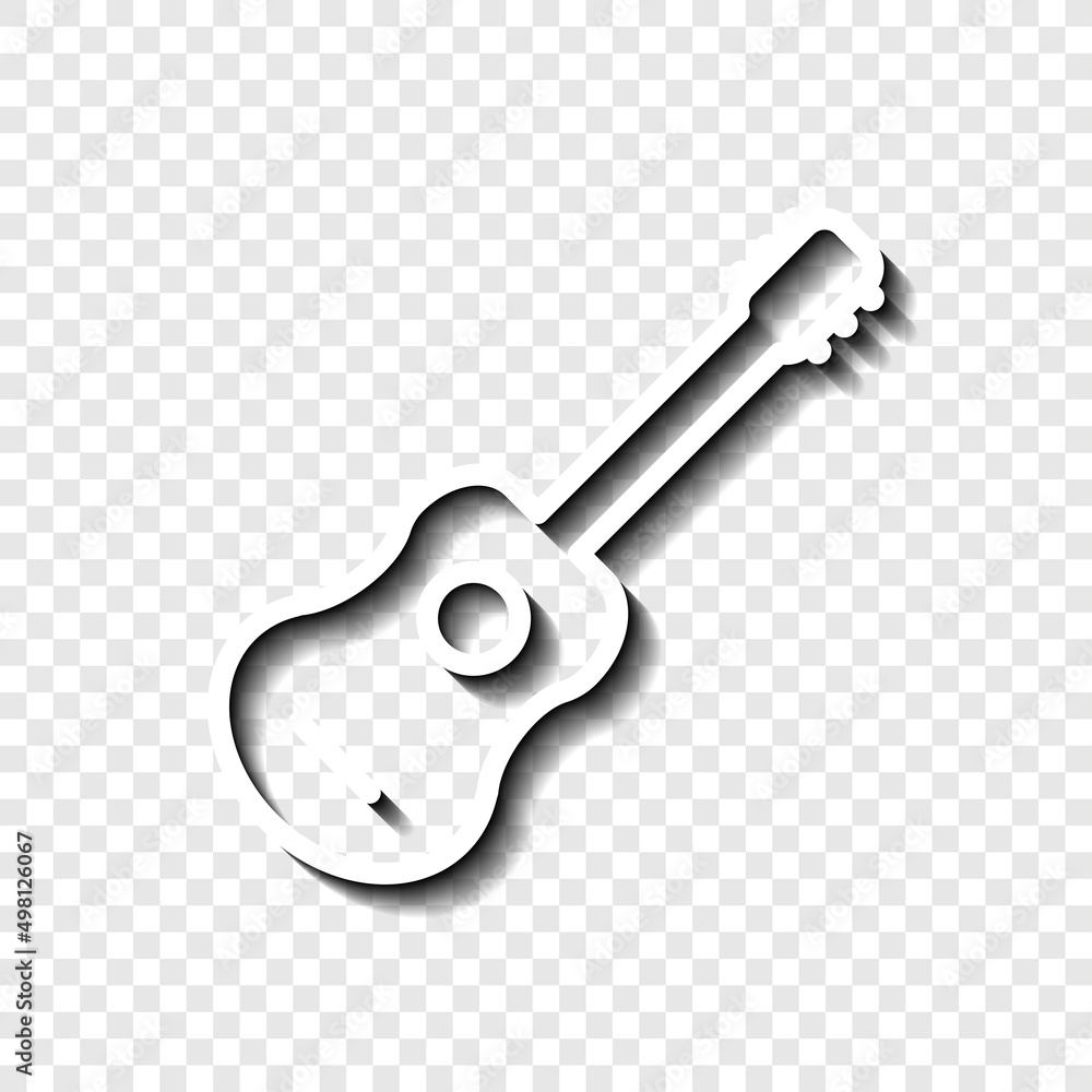 Poster guitar simple icon. flat desing. white with shadow on transparent grid.ai