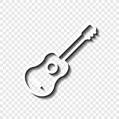 Guitar simple icon. Flat desing. White with shadow on transparent grid.ai