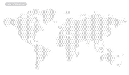 Obraz na płótnie Canvas World map of hexagon dots, led uppercase English alphabet, vector illustration