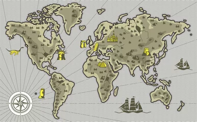 Weltkarte, berühmtes Wahrzeichen der Welt © hakule